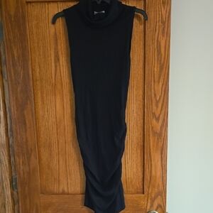 Michael Stars Ruched Turtleneck Black Sleeveless Midi Dress